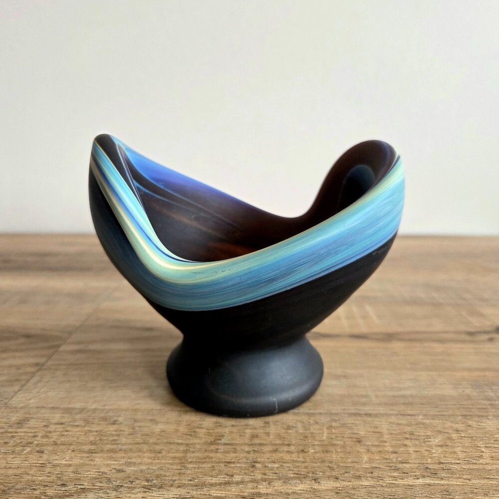 Handblown Hebron Blown Phoenician satin glass vase bowl.